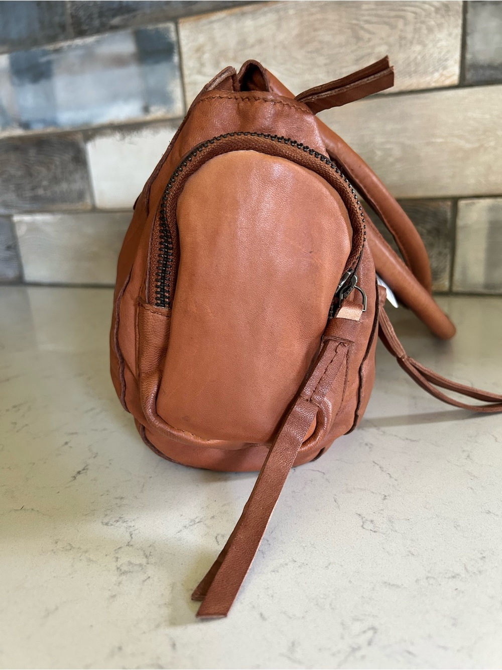 NWT Free People Sabo East West Bag in Saddle With Charms & Scarf - Picture 13 of 16